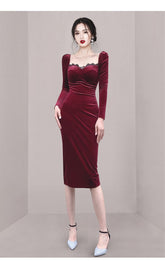 Wine Velvet Corset Dress Newgew